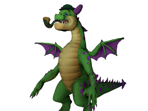Cartoon Dragon Pipe Smoking Fantasy Character 3D Model