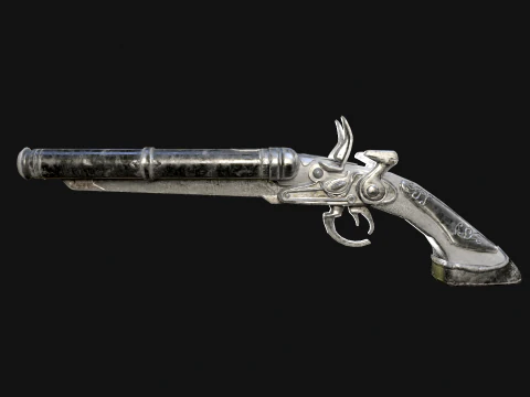 Arme 3D hybride pistolet-fusil &agrave; silex pr&ecirc;te pour le jeu Modèle 3D