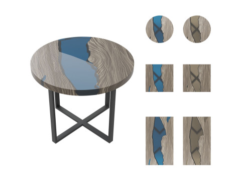 Wooden Tables with Epoxy Resin set Modèle 3D