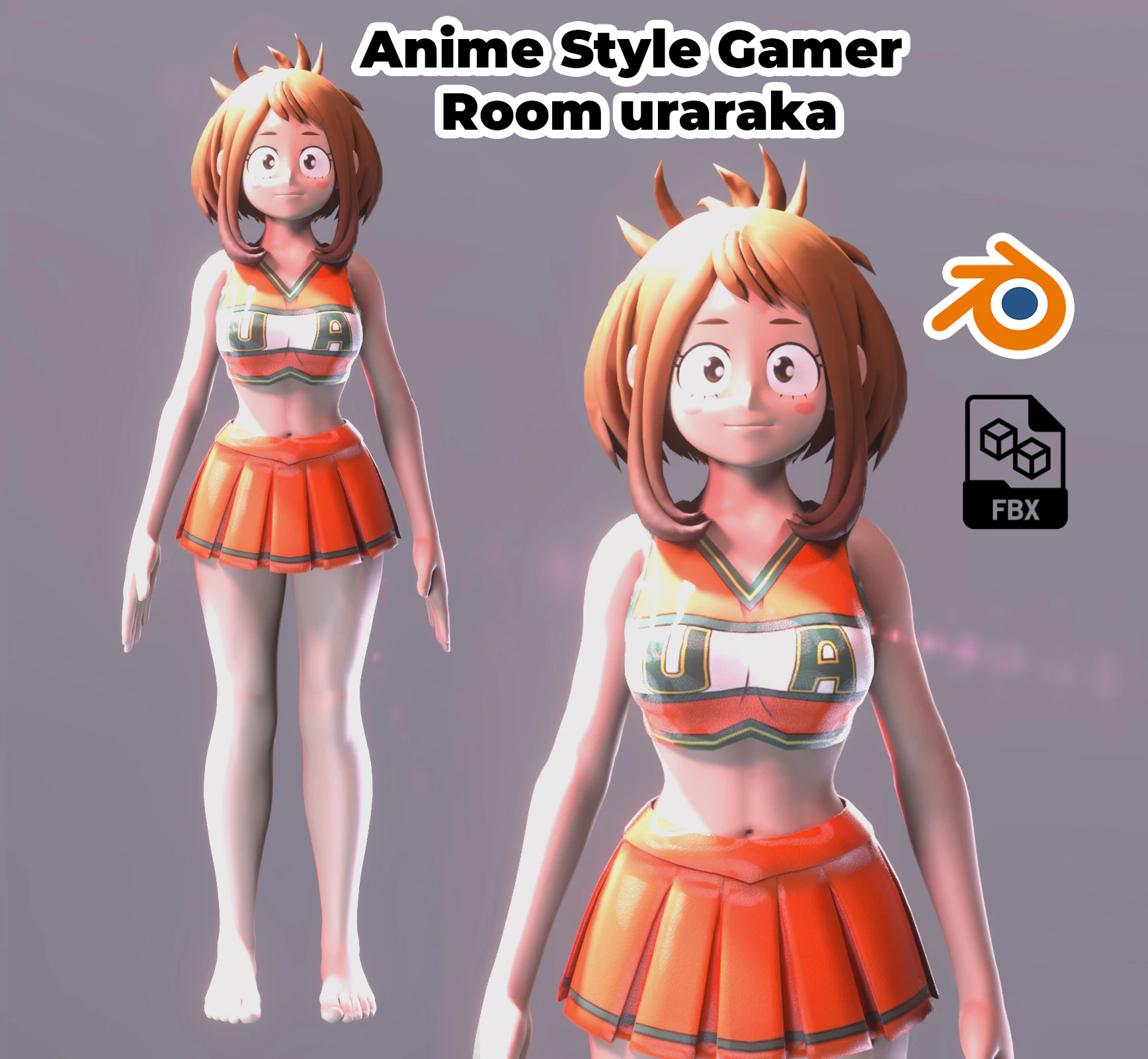 Uraraka anime Style Gamer Room Low-poly 3D Model .c4d .max .obj .3ds .fbx .stl .blend