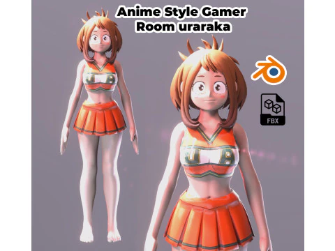 Uraraka anime Style Gamer Room Low-poly 3D Model