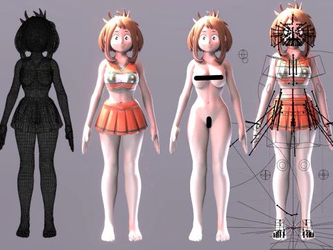 Uraraka anime Style Gamer Room Low-poly 3D Model