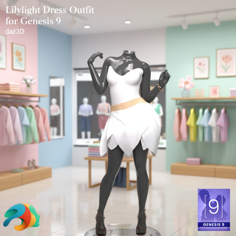 Lilylight Dress Outfit for Genesis 9 Modello 3D .c4d .max .obj .3ds .fbx .stl .blend 