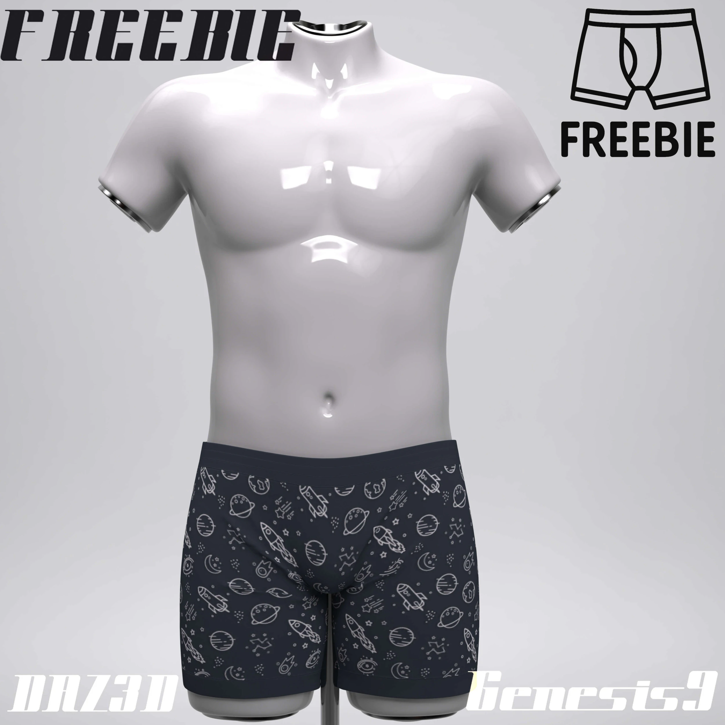 Space Boxer Shorts for Genesis 9 Freebie 3D Model .c4d .max .obj .3ds .fbx .stl .blend