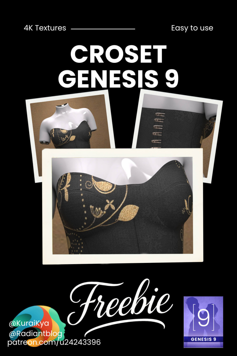 Black Corset for Genesis 9 3D मॉडल .c4d .max .obj .3ds .fbx .stl .blend 