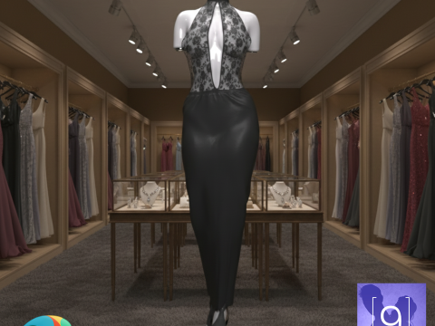 Back-Open Dress with Heels for Genesis 9 3D Модель