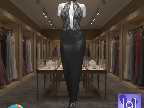 Back-Open Dress with Heels for Genesis 9 3D Model