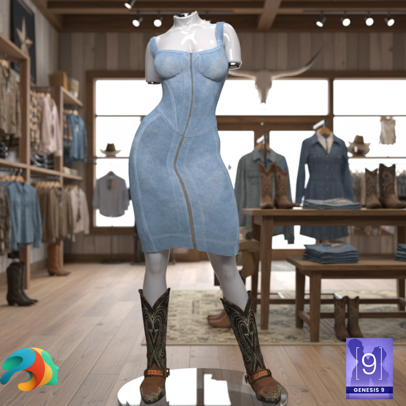 Jeans Dress Outfit for Genesis 9 3D Model .c4d .max .obj .3ds .fbx .stl .blend
