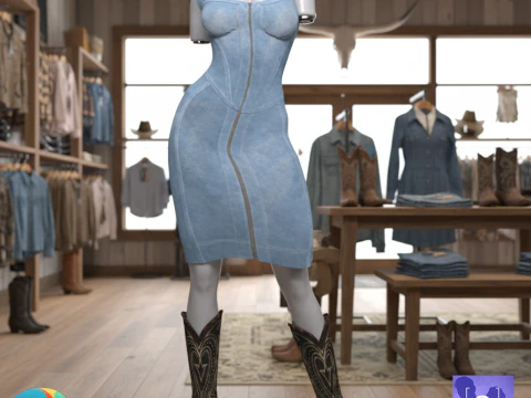 Roupa de vestido jeans para Genesis 9 Modelo 3D