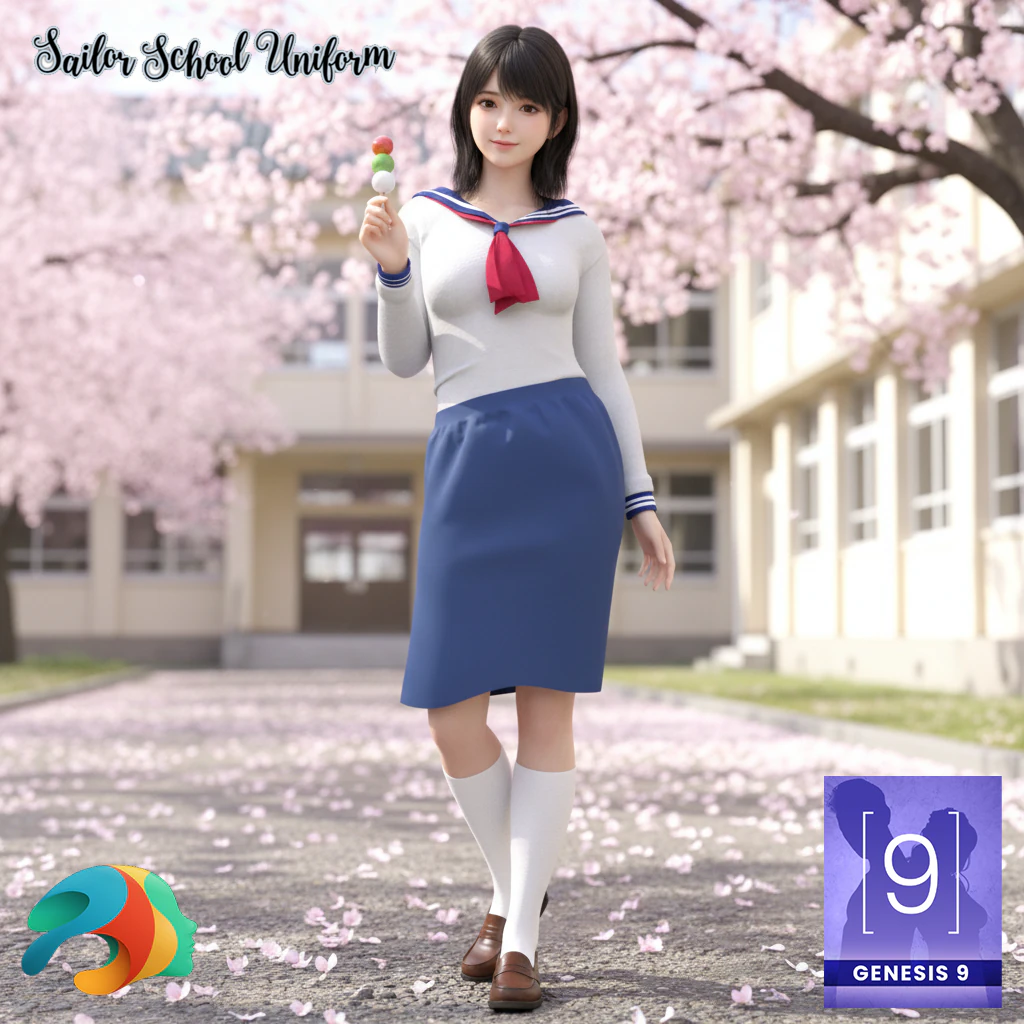 Sailor School Uniform for Genesis 9 3D Model .c4d .max .obj .3ds .fbx .stl .blend
