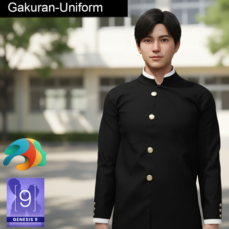 Gakuran-Uniform for Genesis 9 3D Model .c4d .max .obj .3ds .fbx .stl .blend 