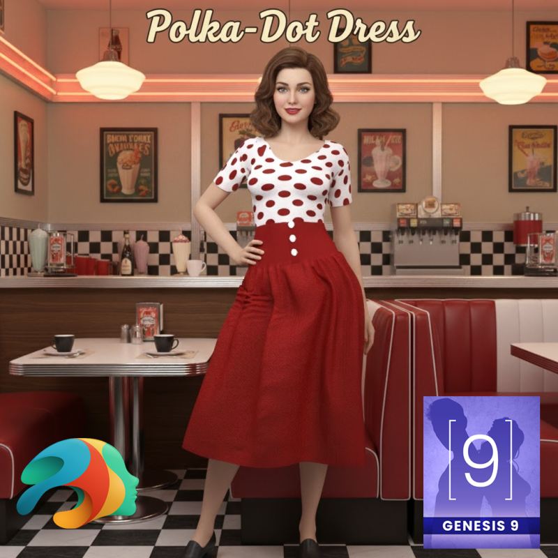 Polka-Dot Dress for Genesis 9 3D Model .c4d .max .obj .3ds .fbx .stl .blend