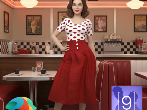 Polka-Dot Dress for Genesis 9 3D 模型