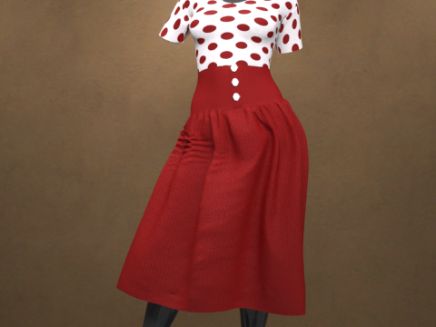 Polka-Dot Dress for Genesis 9 Modello 3D