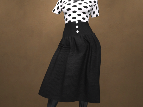 Polka-Dot Dress for Genesis 9 Modello 3D