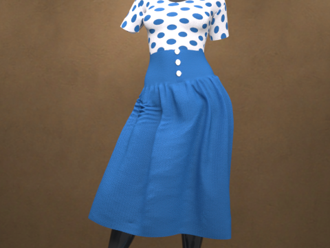 Polka-Dot Dress for Genesis 9 Modello 3D