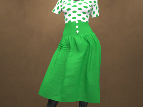 Polka-Dot Dress for Genesis 9 Modello 3D