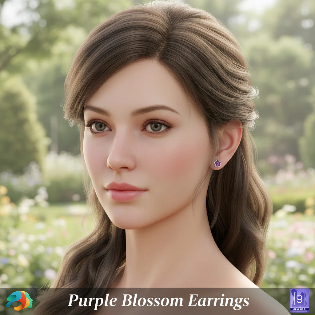 Purple Blossom Earrings for Genesis 9 3D Model .c4d .max .obj .3ds .fbx .stl .blend