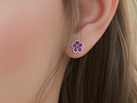 Purple Blossom Earrings for Genesis 9 3D Model