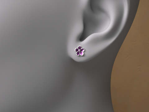 Purple Blossom Earrings for Genesis 9 3D Model