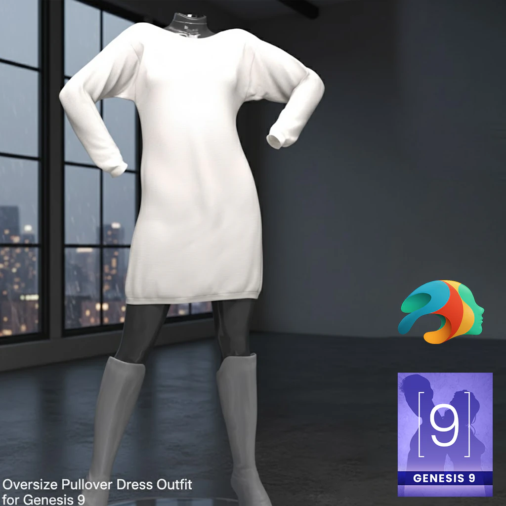Oversize Pullover Dress Outfit for Genesis 9 3D Model .c4d .max .obj .3ds .fbx .stl .blend 