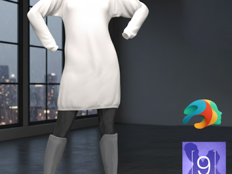 Oversize Pullover Dress Outfit for Genesis 9 Model 3D