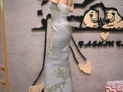 Сукня Golden Leafs для Genesis 9 3D Модель