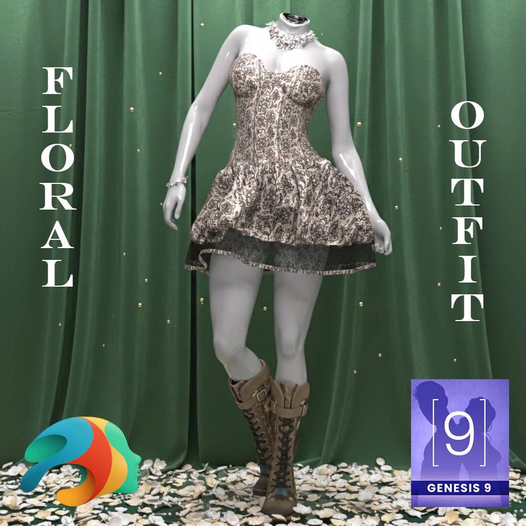 Floral Outfit for Genesis 9 3D Model .c4d .max .obj .3ds .fbx .stl .blend 