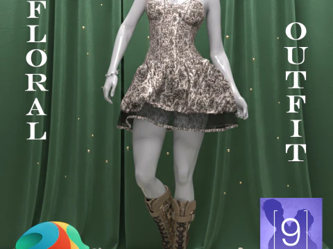 Blumenoutfit f&uuml;r Genesis 9 3D Modell