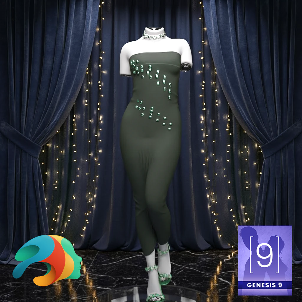 Emerald Gleam Outfit for Genesis 9 3D Model .c4d .max .obj .3ds .fbx .stl .blend