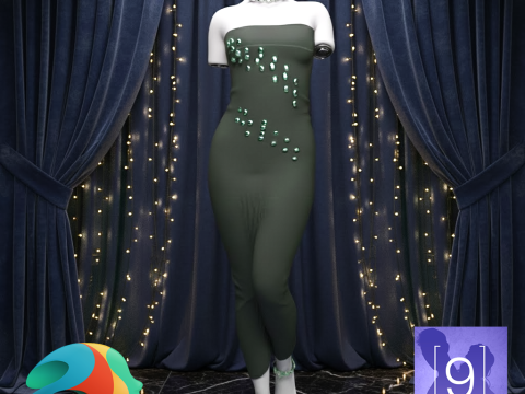 Emerald Gleam-outfit voor Genesis 9 3D Model