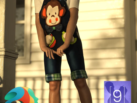 Genesis 9 の猿のオーバーオール衣装 3Dモデル