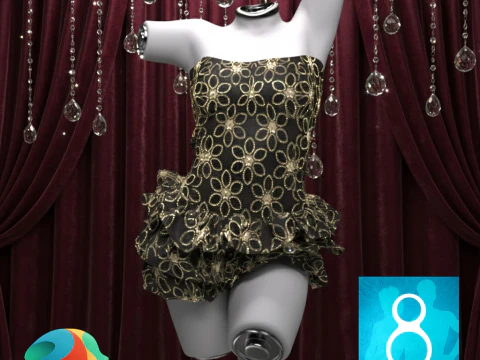 Multicolor Mini Dress Outfit for G8 Female Bundle 3D Model