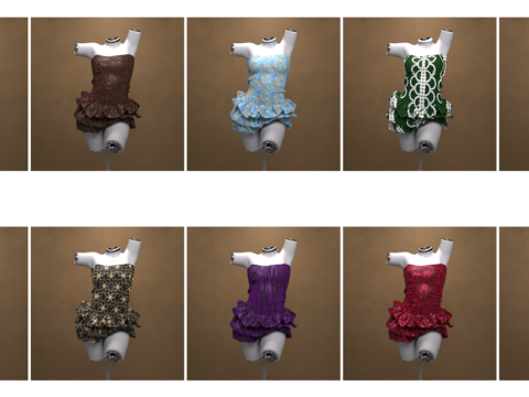 Багатобарвна міні-сукня для комплекту G8 Female 3D Модель