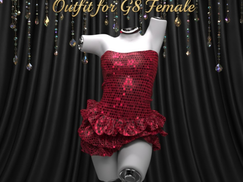 Багатобарвна міні-сукня для комплекту G8 Female 3D Модель