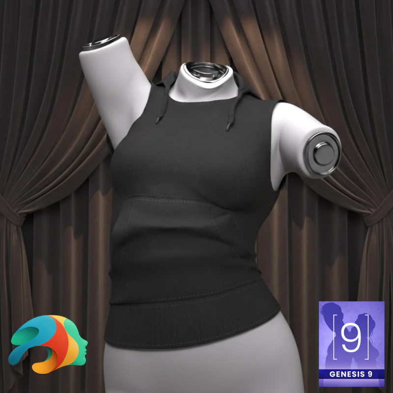 Genesis 9 için Dosyalar Kolsuz Kapüşonlu Üst 3D Model .c4d .max .obj .3ds .fbx .stl .blend