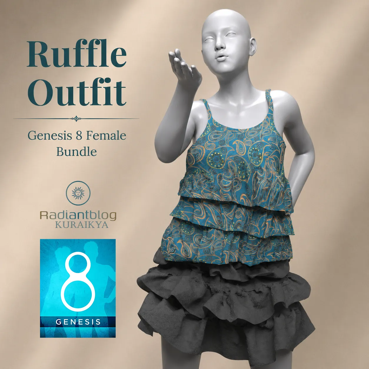 Ruffle Outfit Genesis 8 Female Bundle 3D Model .c4d .max .obj .3ds .fbx .stl .blend 