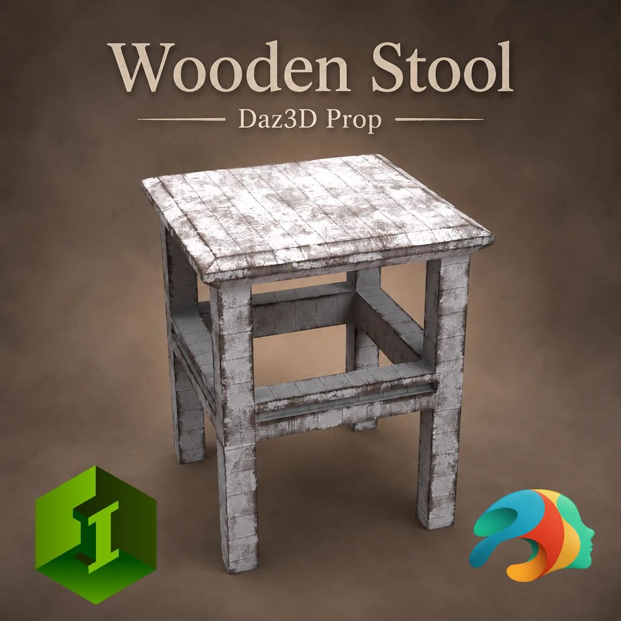 Wooden Stool Prop for Daz Studio 3D Model .c4d .max .obj .3ds .fbx .stl .blend 