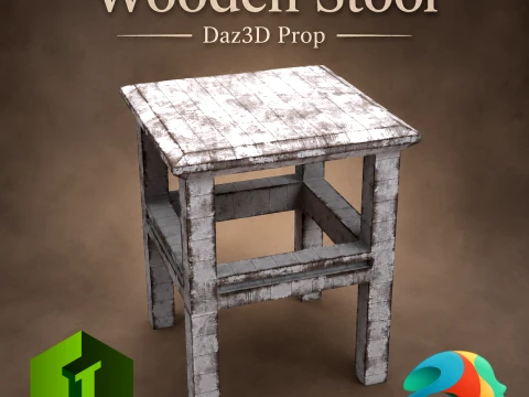 Prop Bangku Kayu untuk Daz Studio Model 3D