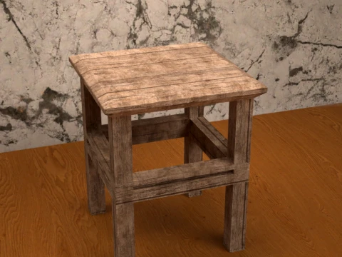 Wooden Stool Prop for Daz Studio 3D Model