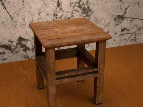 Wooden Stool Prop for Daz Studio 3D Model