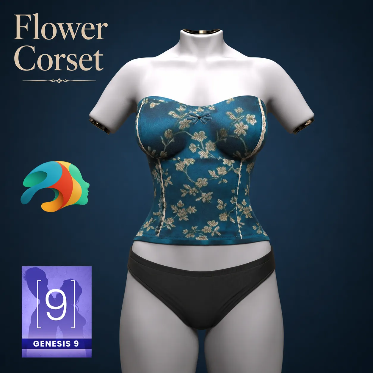 Flower Corset for Genesis 9 3D Model .c4d .max .obj .3ds .fbx .stl .blend 