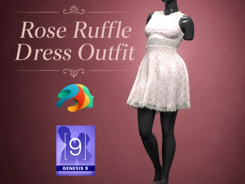 Rose Ruffle Dress Outfit for Genesis 9 3D Model