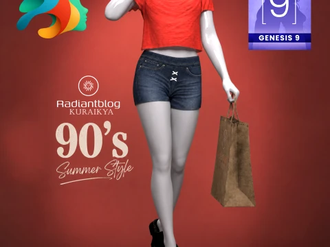 90s Summer Style Outfit for Genesis 9 3D Model