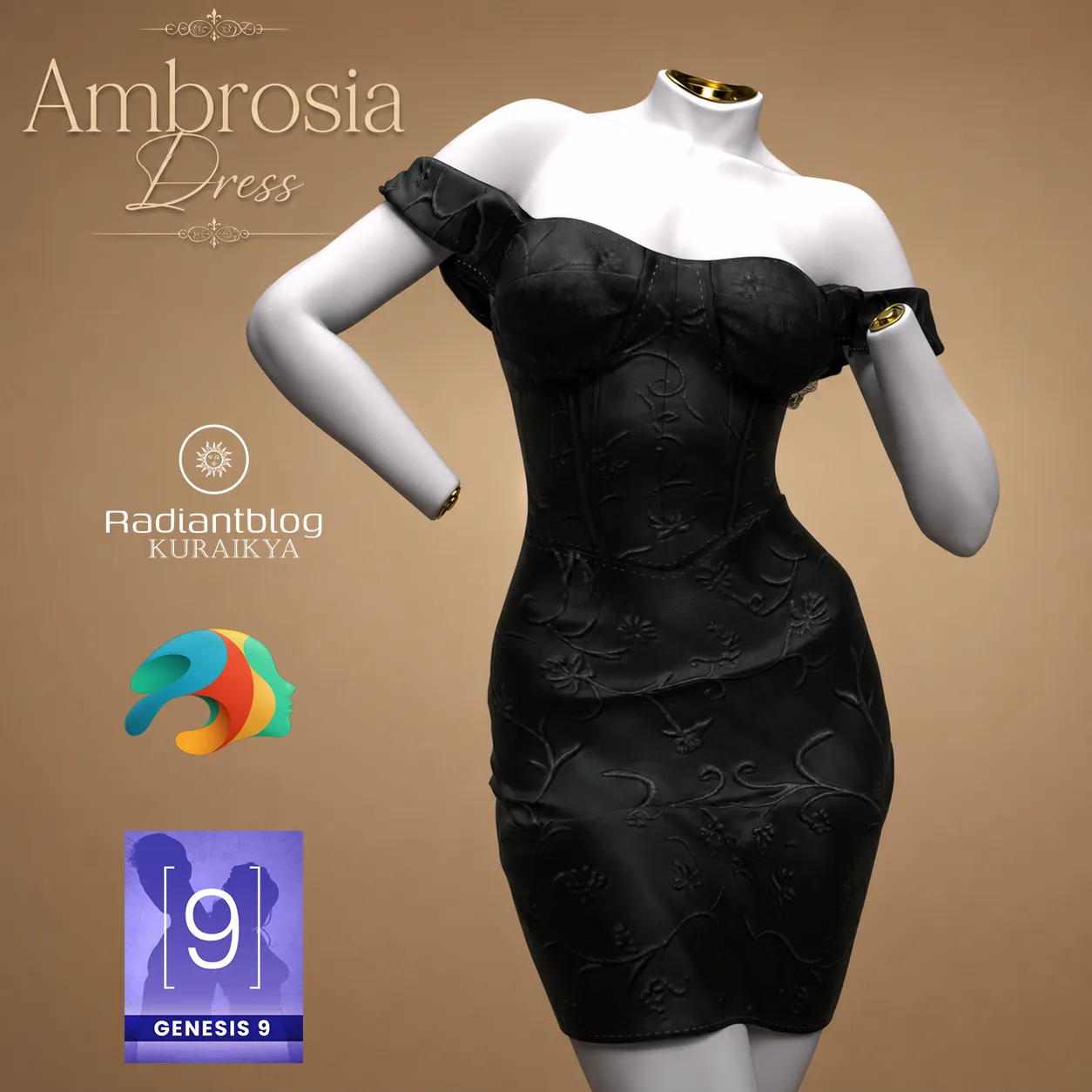 Ambrosia Dress for Genesis 9- OBJ 3D Model .c4d .max .obj .3ds .fbx .stl .blend 