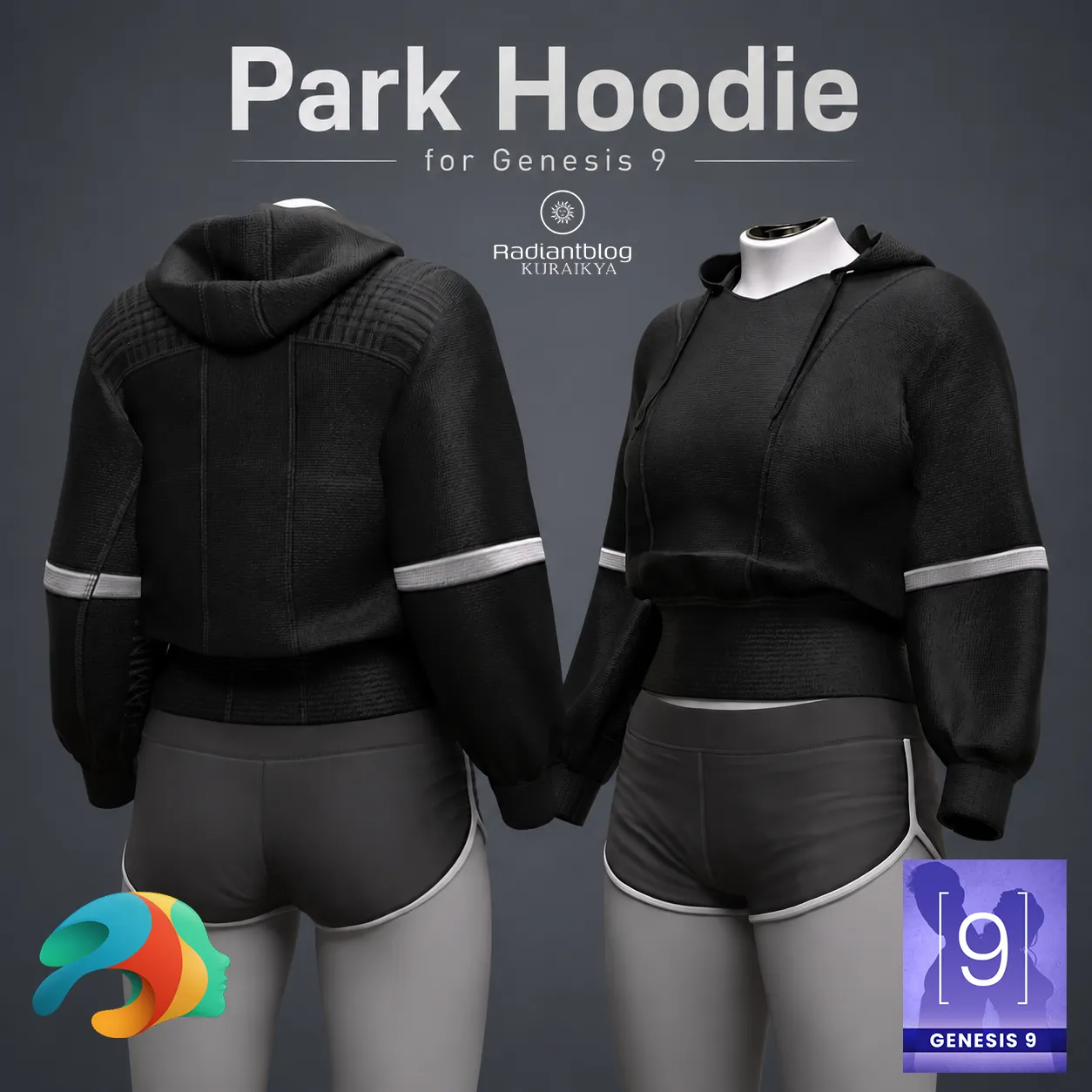 Park Hoodie for Genesis 9- OBJs 3D Model .c4d .max .obj .3ds .fbx .stl .blend 