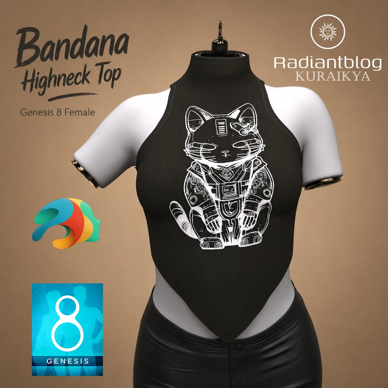 Bandana Highneck Top for Genesis 8 Female and Genesis 81 Female 3D Model .c4d .max .obj .3ds .fbx .stl .blend 