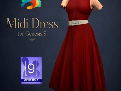 Vestido midi para Génesis 9 Modelo 3D