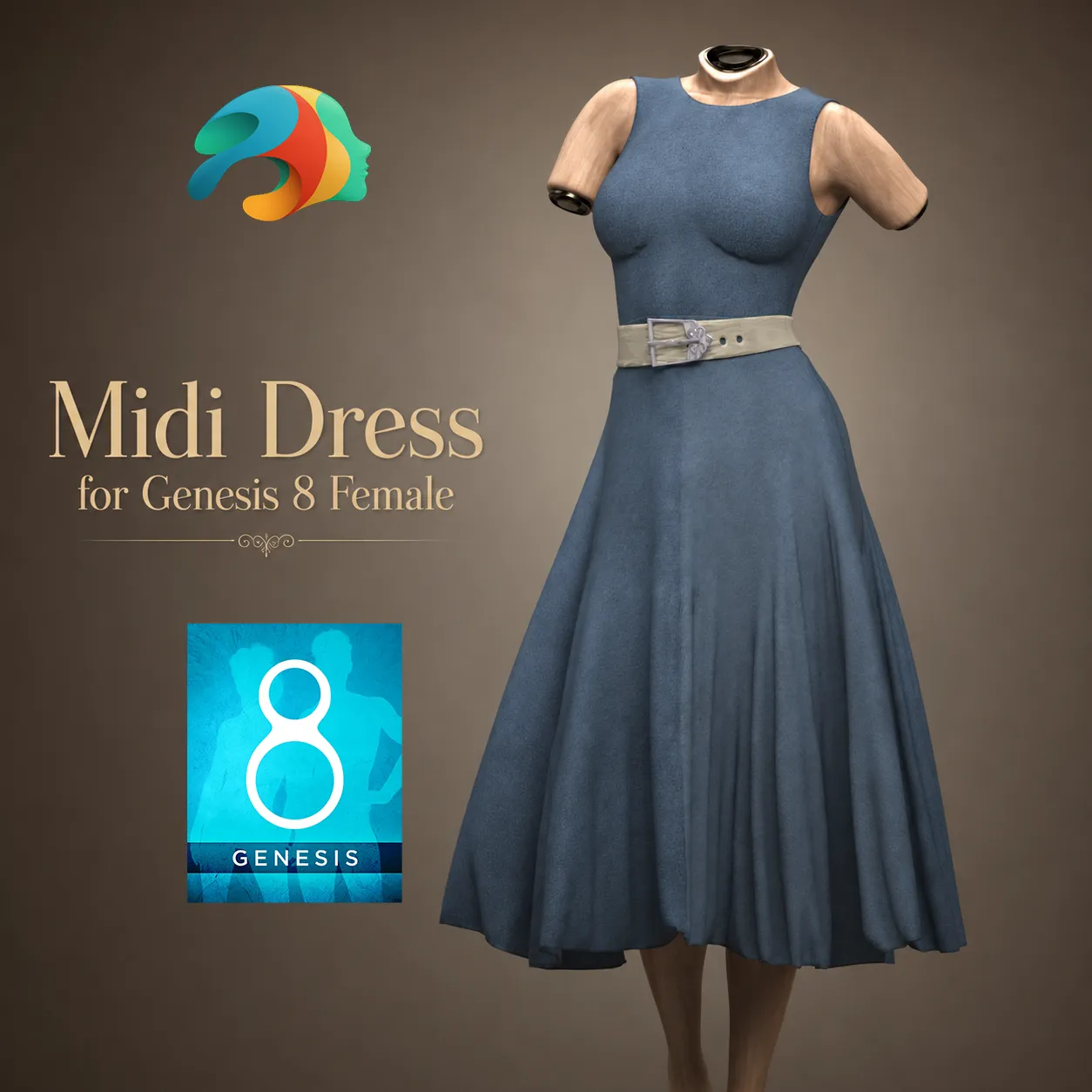 Midi Dress for Genesis 8 Female 3D Model .c4d .max .obj .3ds .fbx .stl .blend 