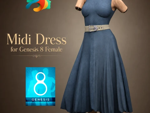 Vestido midi para Génesis 8 Mujer Modelo 3D